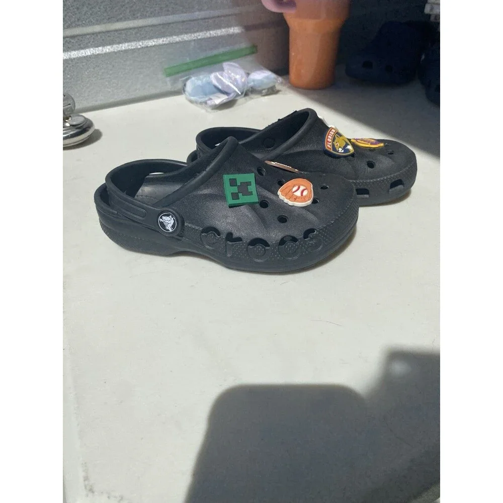 Crocs Baya Clog Kids Size C13 Black Slip On Water Shoes Sandals with Charms